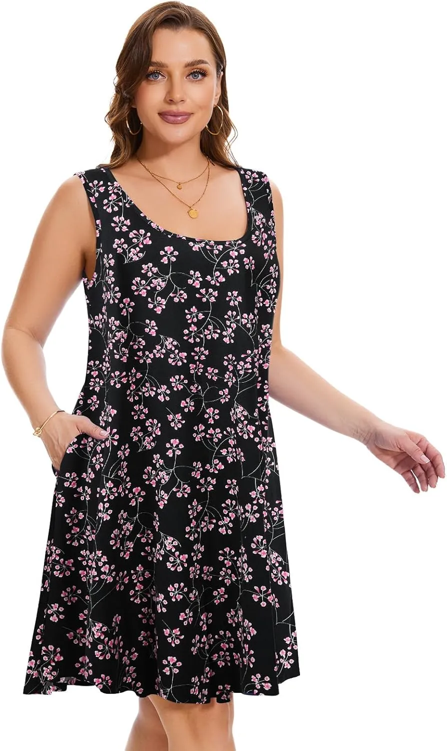 ZENNILO Plus Size Tshirt Dress for Women Casual Summer Dresses Crew Neck Beach Cover Up Sundress with Pockets