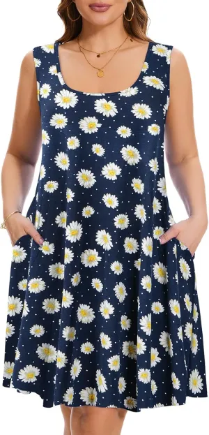 ZENNILO Plus Size Tshirt Dress for Women Casual Summer Dresses Crew Neck Beach Cover Up Sundress with Pockets