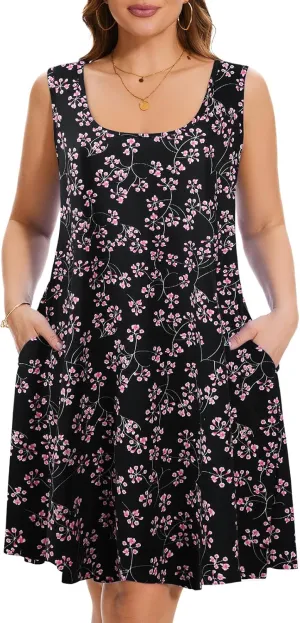 ZENNILO Plus Size Tshirt Dress for Women Casual Summer Dresses Crew Neck Beach Cover Up Sundress with Pockets