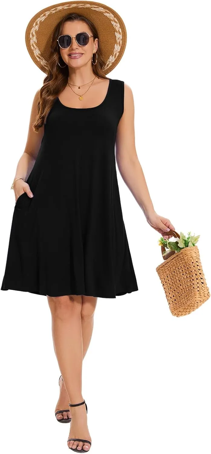 ZENNILO Plus Size Tshirt Dress for Women Casual Summer Dresses Crew Neck Beach Cover Up Sundress with Pockets