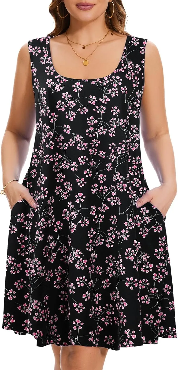 ZENNILO Plus Size Tshirt Dress for Women Casual Summer Dresses Crew Neck Beach Cover Up Sundress with Pockets