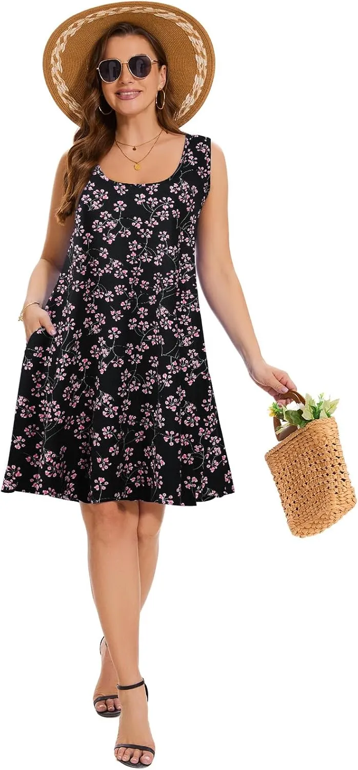 ZENNILO Plus Size Tshirt Dress for Women Casual Summer Dresses Crew Neck Beach Cover Up Sundress with Pockets