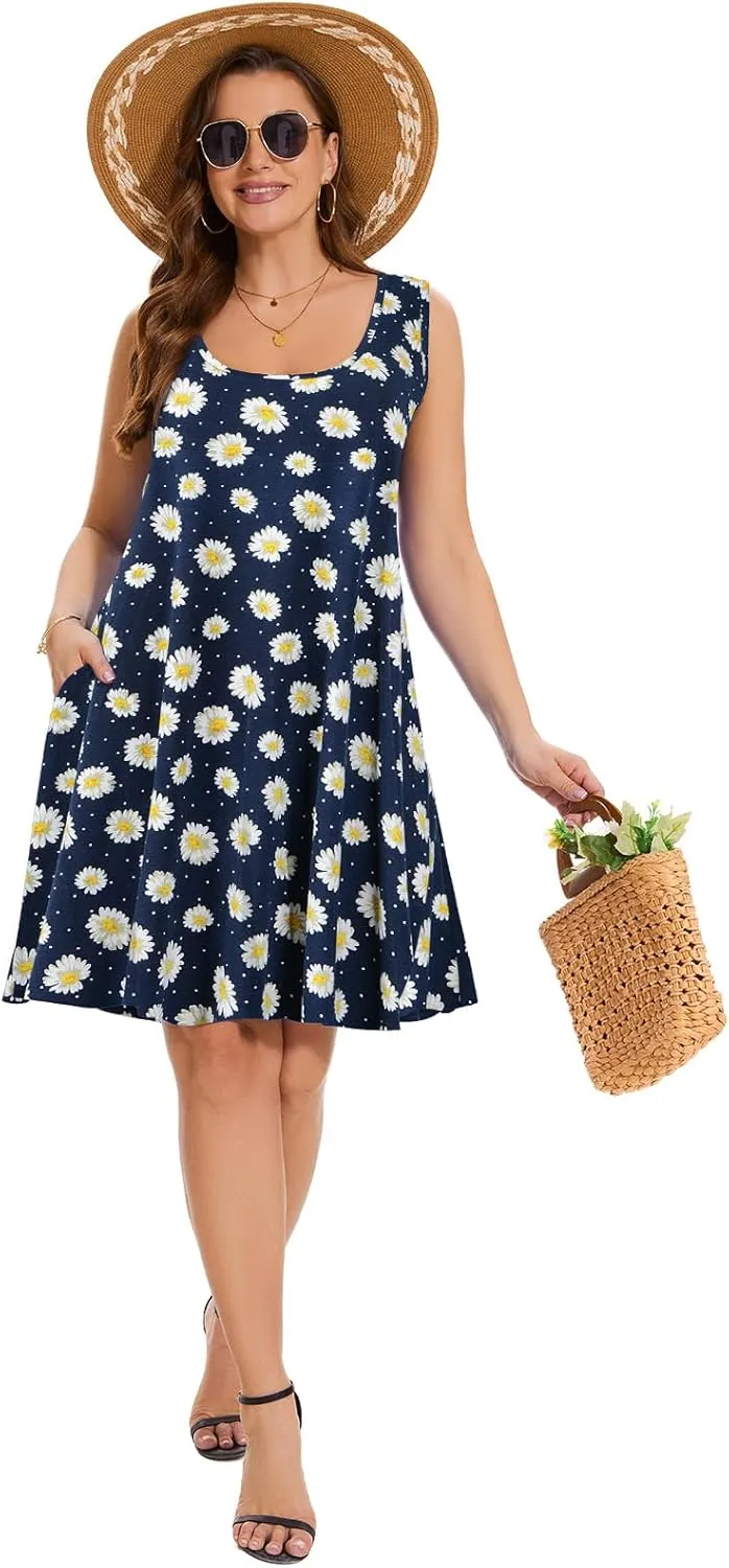 ZENNILO Plus Size Tshirt Dress for Women Casual Summer Dresses Crew Neck Beach Cover Up Sundress with Pockets
