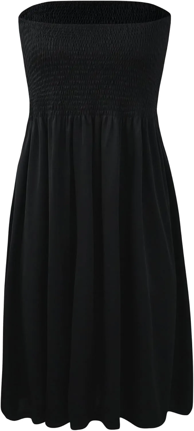 Zyyfly Womens Summer Beach Dresses Strapless Cover Ups Dress Tube Top Sundresses