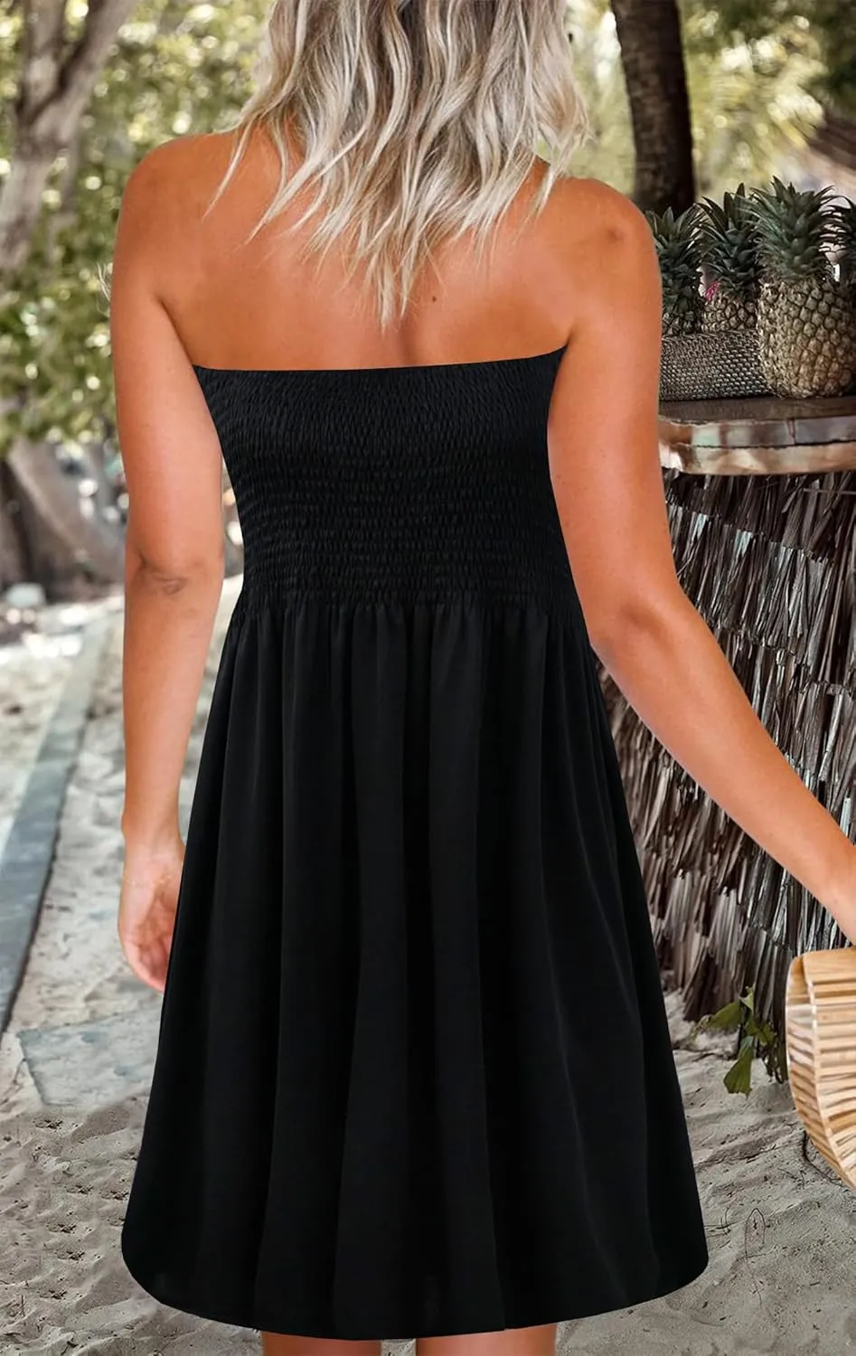 Zyyfly Womens Summer Beach Dresses Strapless Cover Ups Dress Tube Top Sundresses