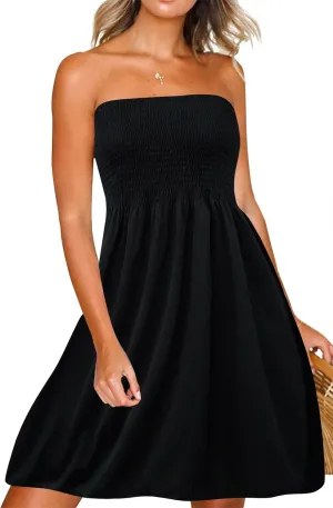 Zyyfly Womens Summer Beach Dresses Strapless Cover Ups Dress Tube Top Sundresses