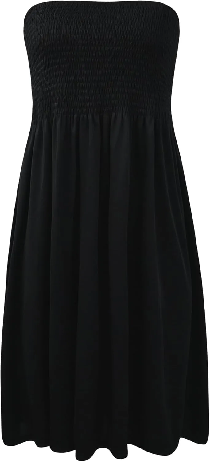 Zyyfly Womens Summer Beach Dresses Strapless Cover Ups Dress Tube Top Sundresses